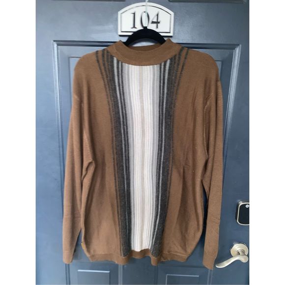 Stacy Adams Brown Cream Gray Stripe Acrylic Sweater Men's Size Large - Picture 4 of 11
